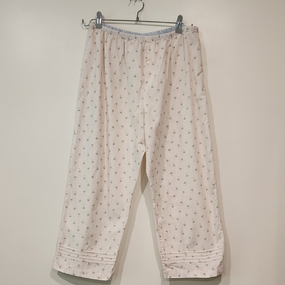 Cream Pajama Pants with Green Pattern‎ - Picture 1 of 6